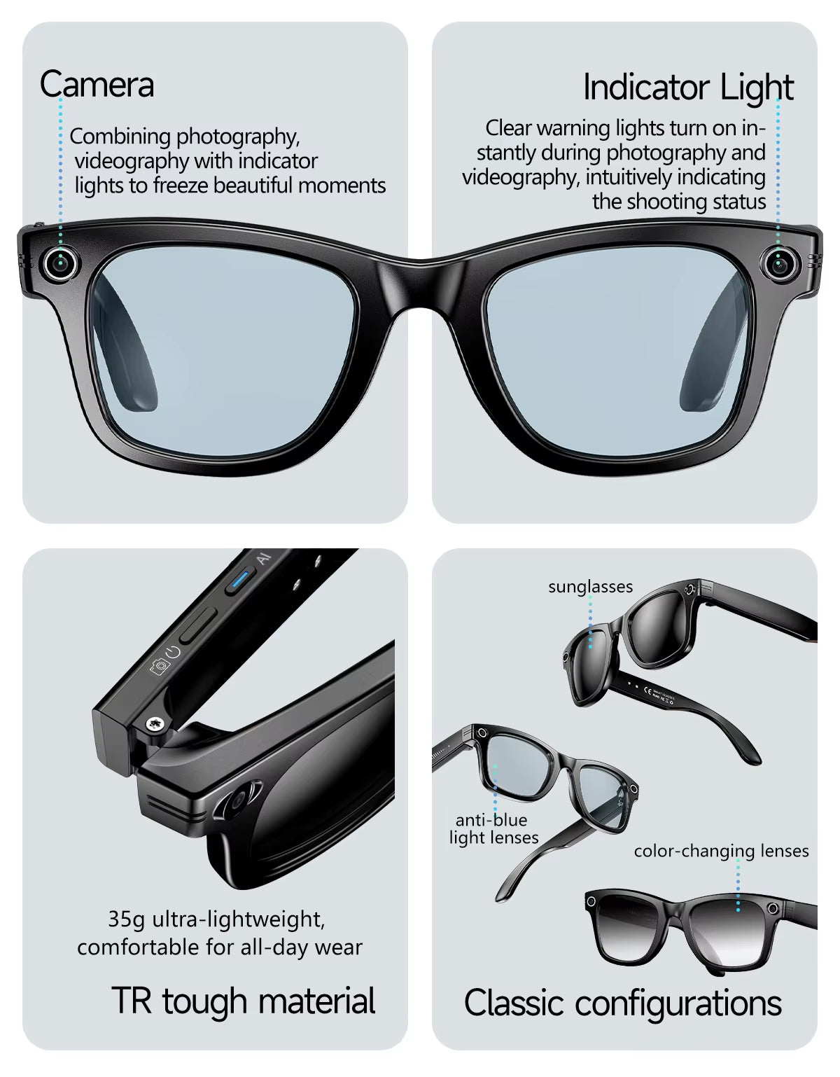 2025 AI Smart Glasses with HD Camera and Real-Time Translation Touch Operation AR Hardware