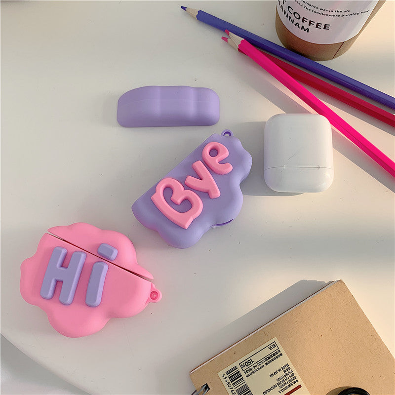 Airpod 2 Case 3D HI BYE Cloud Letter Cartoon Soft Silicone Wireless Earphone Cases for Airpods Case Cute Cover